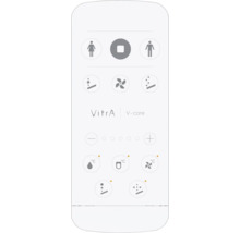 VitrA V-care Logo op afstandsbediening voor douche-wc's met symbolen voor reiniging, temperatuur in graden Celsius en sproeierinstellingen.