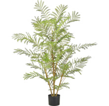 Kunstmatige mimosa plant in een eenvoudige zwarte pot voor realistische kamerdecoratie.