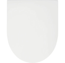 Witte toiletzitting deksel in D-vorm gemaakt van kunststof.