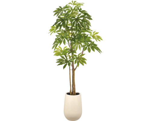 Kunstmatige Fatsia japonica plant in een ronde plantenpot voor decoratief gebruik binnenshuis