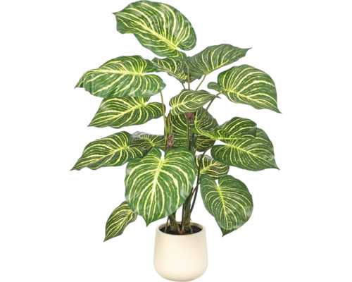 Kunstplant in pot met grote gestreepte bladeren voor interieurdecoratie