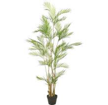 Kunstmatige arecapalm in een zwarte kunststof pot, realistische kunstplant voor binnendecoratie.