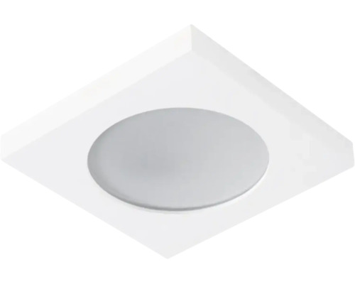 Witte vierkante LED-inbouwlamp met ronde lichtopening.