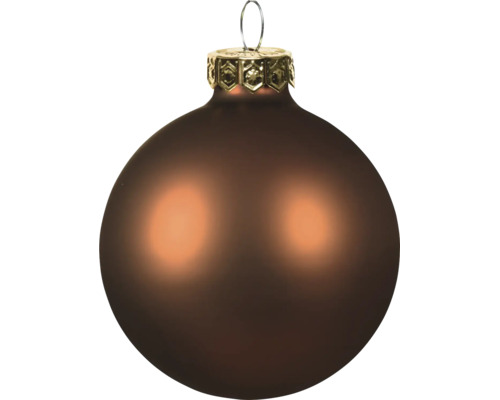 Kerstbal van glas, mat bruin, met goudkleurig ophangoog.