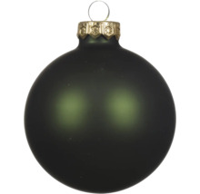 Groene, matte kerstbal met goudkleurige kap en ophangoog.