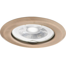Ronde inbouwspot van geborsteld metaal met zichtbare lichtbron.