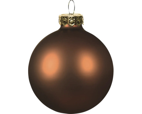 Matte bruine kerstbal met goudkleurige ophanging.