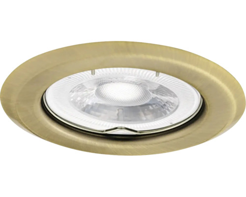 Ronde LED-inbouwspot van metaal in messing-look voor plafondmontage.
