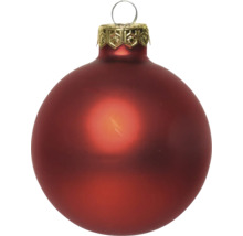 Matte rode kerstbal met goudkleurige hanger.