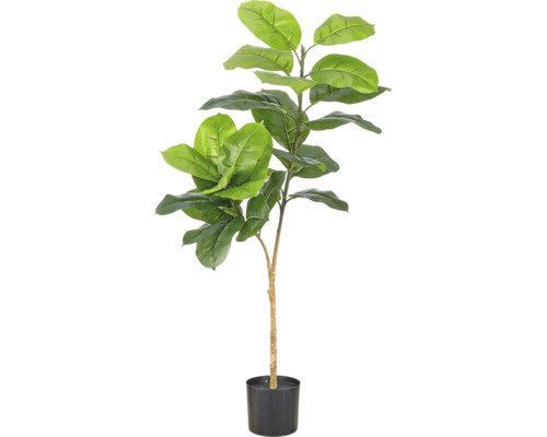 Kunstplant Ficus met grote groene bladeren in een zwarte pot.