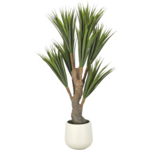 Kunstplant Yucca met lange, spitse bladeren en getextureerde stam in een witte pot.