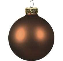 Glazen kerstbal, mat bruin, met goudkleurige hanger.