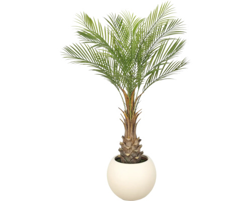 Kunstpalm in een ronde witte pot.