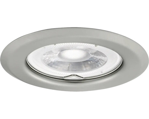 Ronde metalen inbouwspot met gestructureerde lichtbron en borgring.