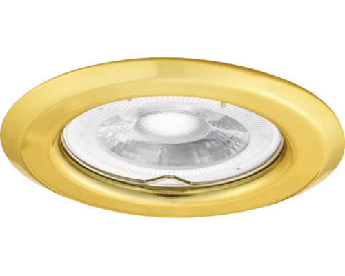 Ronde inbouwspot met goudkleurig metalen frame en lichtbron.