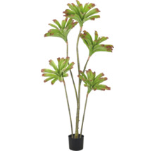 Kunstmatige Dracaena-plant in een zwarte pot, vijf vertakte stammen met groene bladeren en roodachtige punten.
