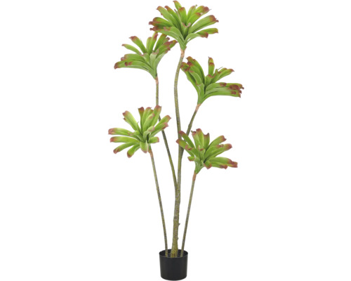 Kunstmatige Dracaena-plant in een zwarte pot, vijf vertakte stammen met groene bladeren en roodachtige punten.