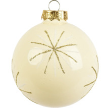 Glazen kerstbal in crème met glinsterend sterpatroon.