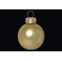 Mat gouden kerstbal met kapje en ophangoog.