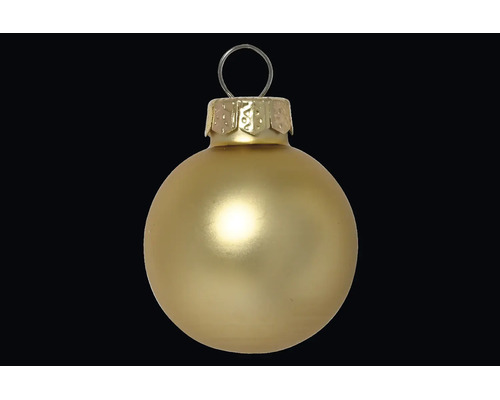 Mat gouden kerstbal met kapje en ophangoog.