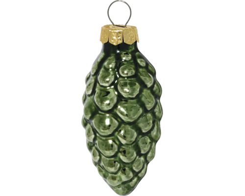 Kerstboomversiering in de vorm van een dennenappel van glas met metalen hanger