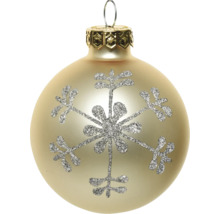 Matgouden kerstbal versierd met een glinsterende sneeuwvlok.