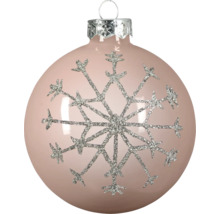 Glanzende kerstbal met een zilveren sneeuwvlok van glitters.