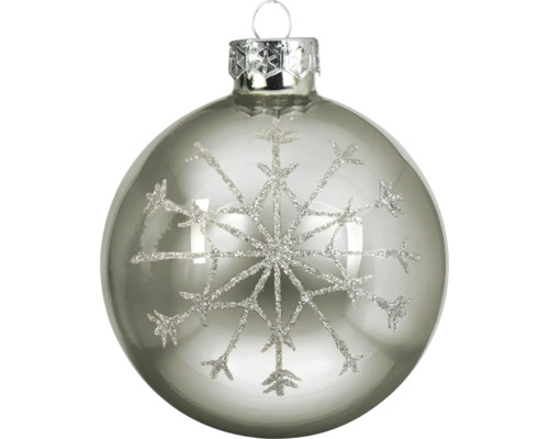 Zilveren kerstbal met sneeuwvlokmotief van glitter.