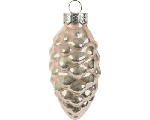 Kerstbal van glas in de vorm van een dennenappel met een glanzend oppervlak en hanger.