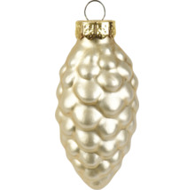 Kersthanger in de vorm van een dennenappel van glas in de kleur champagne met ophangoog.