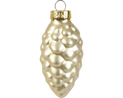 Kersthanger in de vorm van een dennenappel van glas in de kleur champagne met ophangoog.