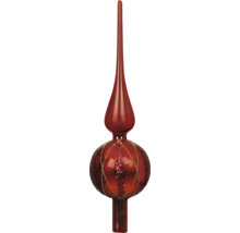 Glazen kerstboompiek in de kleur rood met glitterdecoratie.