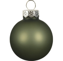 Matte donkergroene kerstbal met zilverkleurige dop en ophangoog.