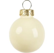 Glanzende kerstbal in crèmewit van glas met goudkleurige hanger.