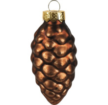 Kerstbal van glas in de vorm van een dennenappel met glanzende afwerking en ophangoog.