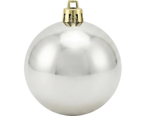 Glanzende zilveren kerstbal met gouden ophangoog.