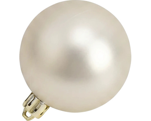 Matte, crèmekleurige kerstbal met goudkleurige dop.