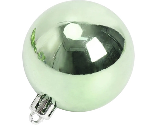 Glanzende kerstbal in mintgroen met zilverkleurig kapje.