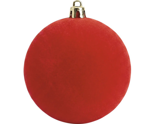 Rode kerstbal met fluweelachtige afwerking en goudkleurig oogje.