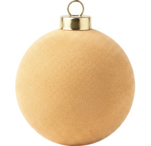 Kerstbal met fluweelachtige textuur en metalen oogje voor ophanging.