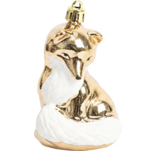 Kerstboomhanger vos van glas, zittend, goud-wit