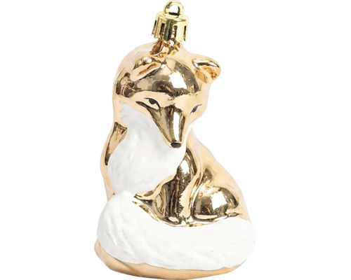 Kerstboomhanger vos van glas, zittend, goud-wit