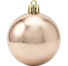 Glanzende kerstbal in champagnekleur met goudkleurig ophangoog.