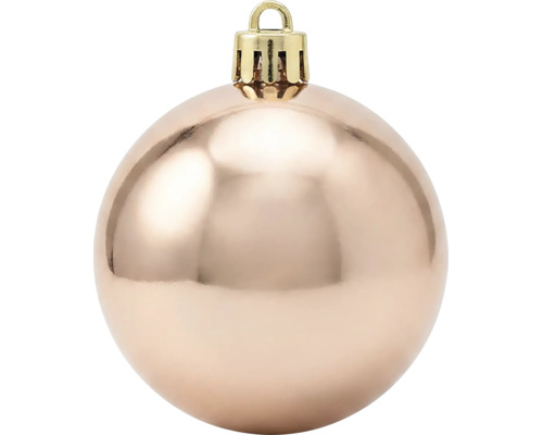 Glanzende kerstbal in champagnekleur met goudkleurig ophangoog.