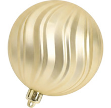 Gouden kerstbal met verticale golfstructuur en ophangoog.