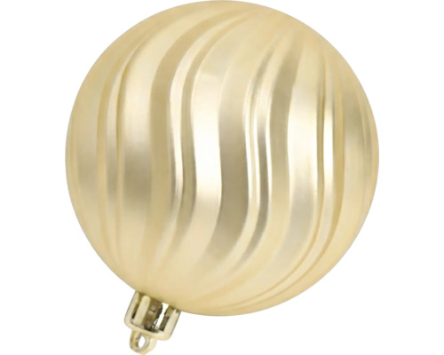 Gouden kerstbal met verticale golfstructuur en ophangoog.