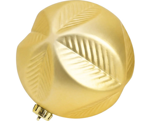 Gouden kerstbal met een reliëf van bladeren.