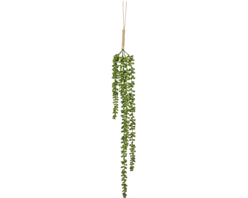 Kunstmatige hangplant in succulent-look met een ophanging van jute touw.