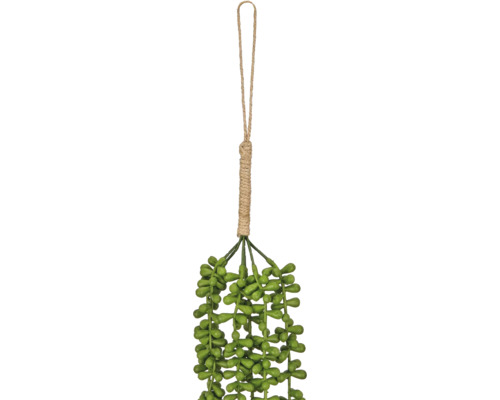 Kunsthangplant met groene succulentenblaadjes en een ophanglus van jute.