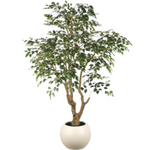Kunstficus Benjamini in ronde pot met bonte bladeren en een realistische stam.